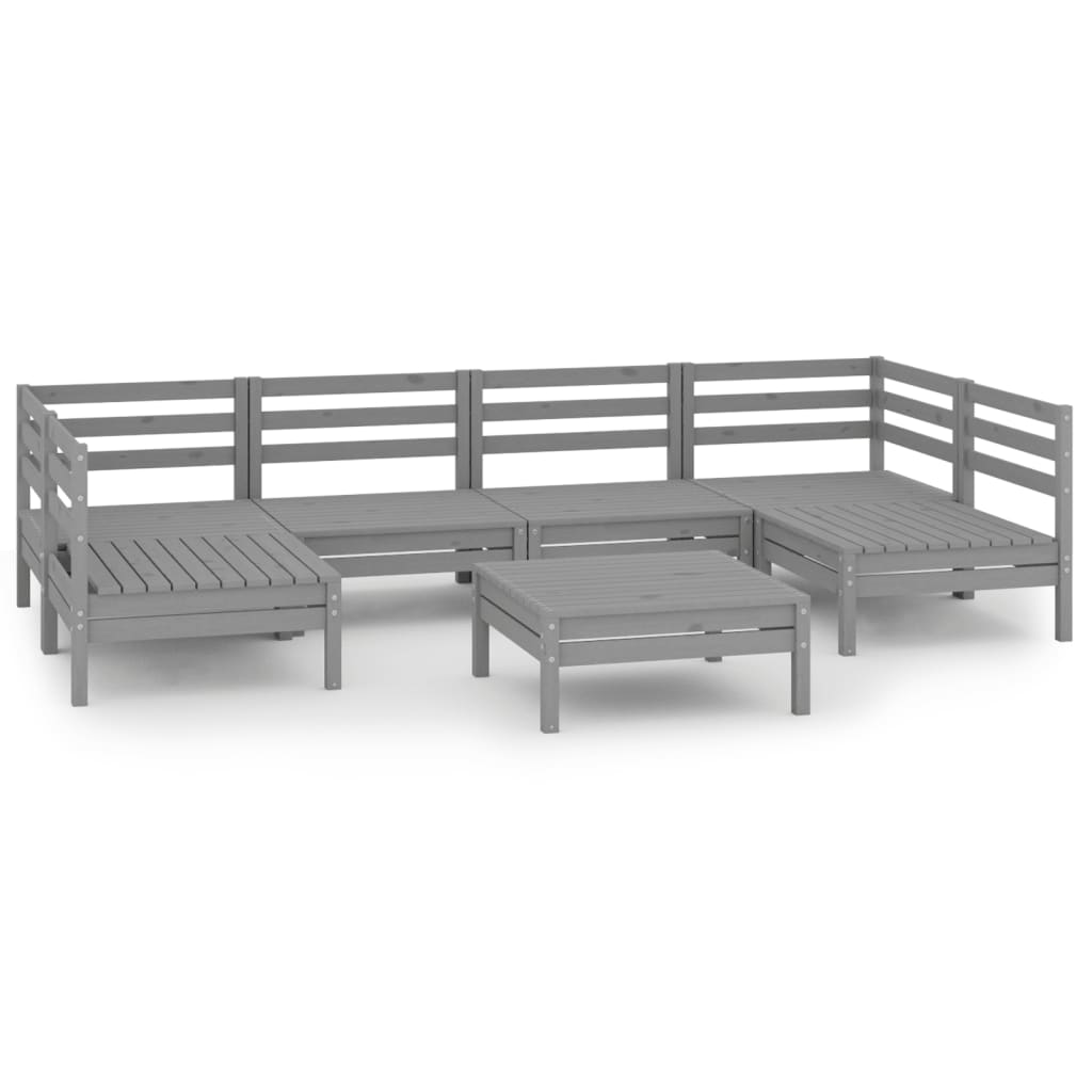 Set Divani da Giardino 7 pz Grigio in Legno Massello di Pino cod mxl 38033