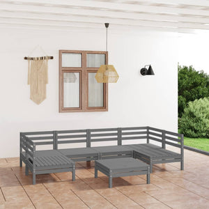 Set Divani da Giardino 7 pz Grigio in Legno Massello di Pino cod mxl 38033