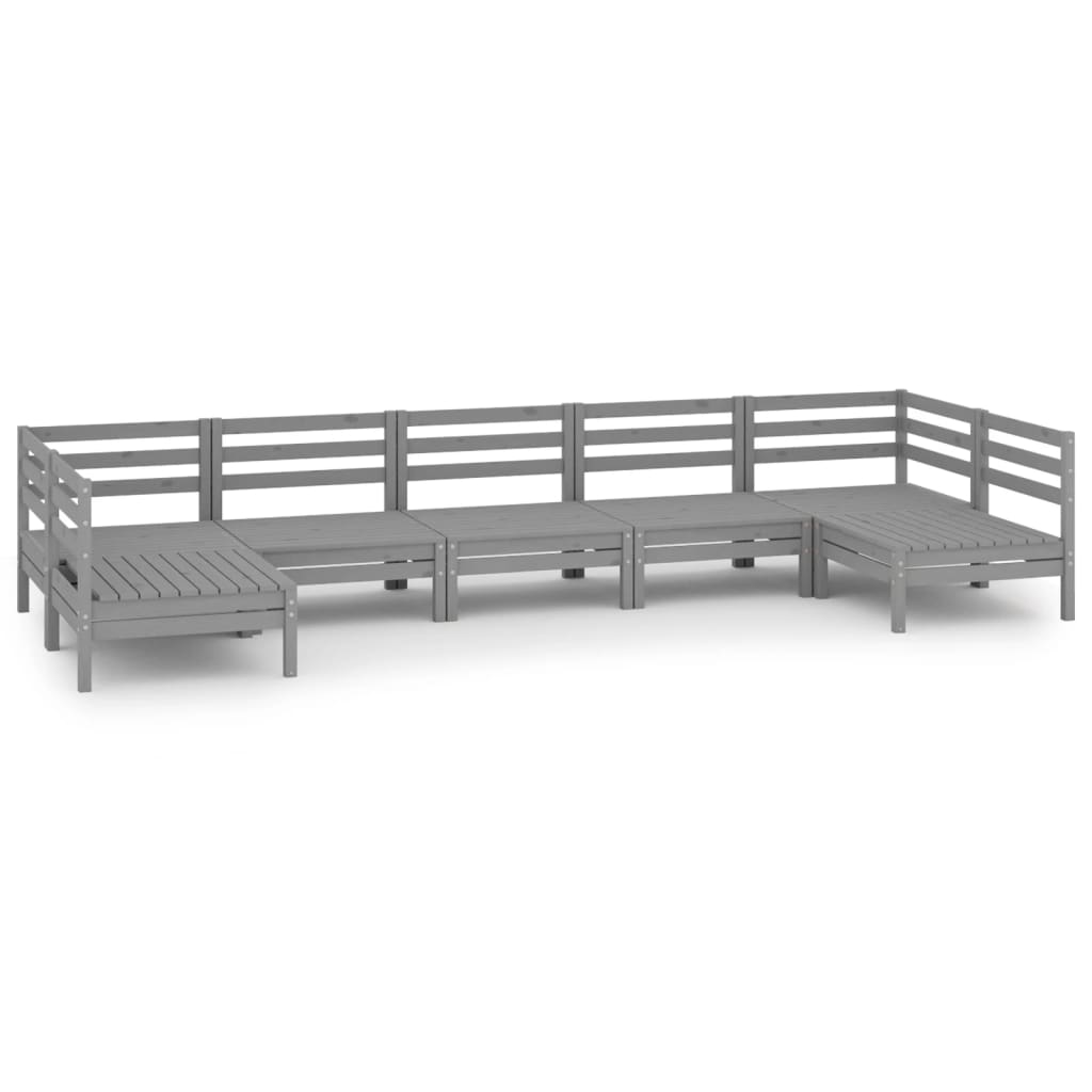 Set Salotto da Giardino 7 pz Grigio in Legno Massello di Pino 3083406