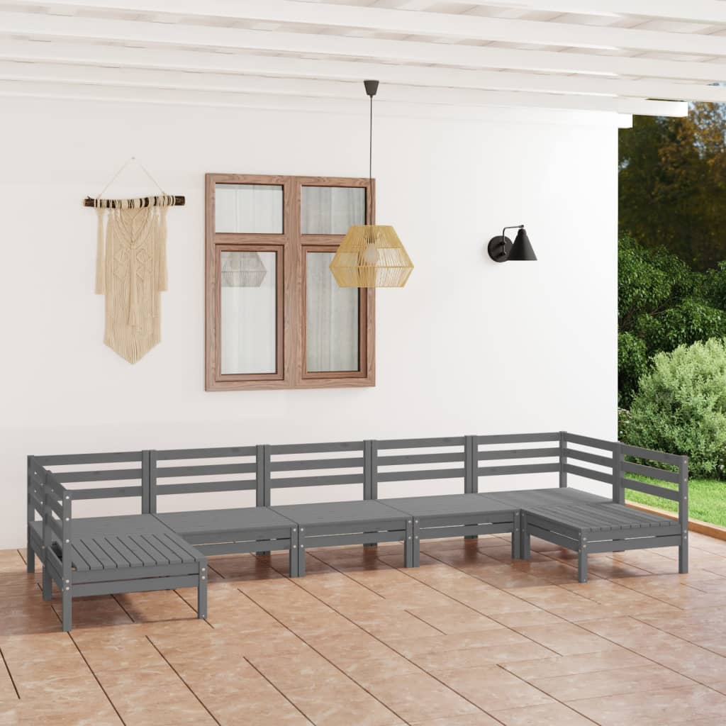 Set Salotto da Giardino 7 pz Grigio in Legno Massello di Pino 3083406