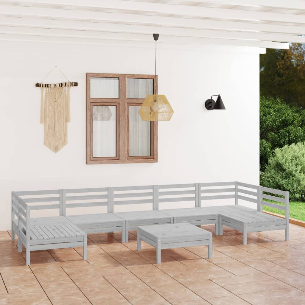 Set Divani da Giardino 8 pz Bianco in Legno Massello di Pino cod mxl 36826