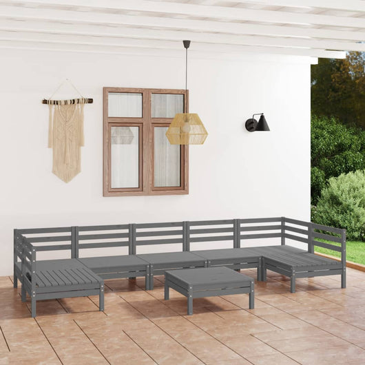 Set Divani da Giardino 8 pz Grigio in Legno Massello di Pino cod mxl 38034