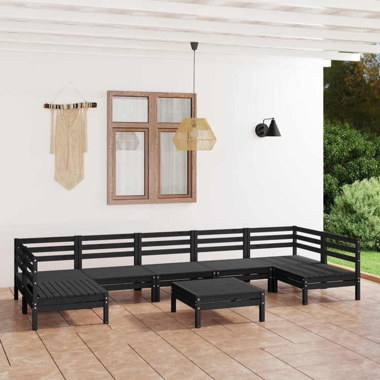 Set Divani da Giardino 8 pz Nero in Legno Massello di Pino cod mxl 40860