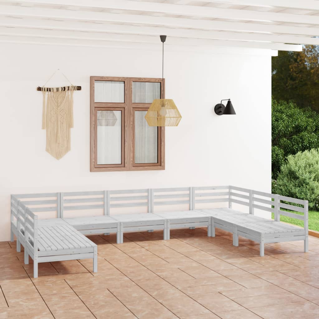 Set Salotto da Giardino 9 pz Bianco in Legno Massello di Pino 3083415