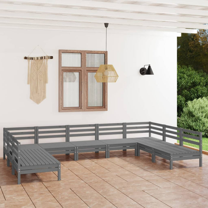 Set Salotto da Giardino 9 pz Grigio in Legno Massello di Pino 3083416