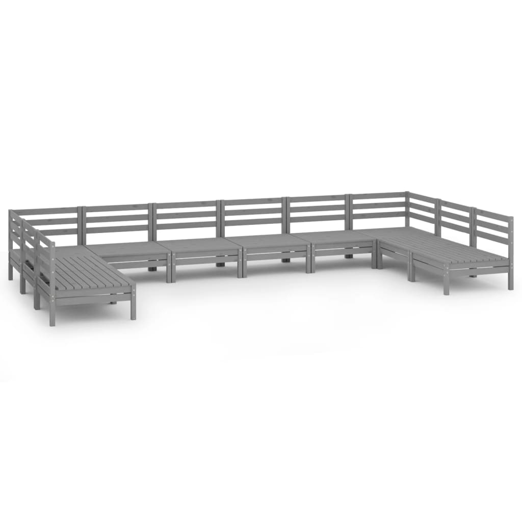 Set Divani da Giardino 10 pz Grigio in Legno Massello di Pino cod mxl 36820