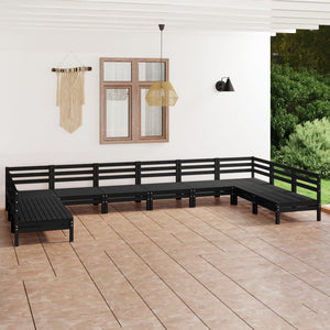 Set Salotto da Giardino 10 pz Nero in Legno Massello di Pino 3083428