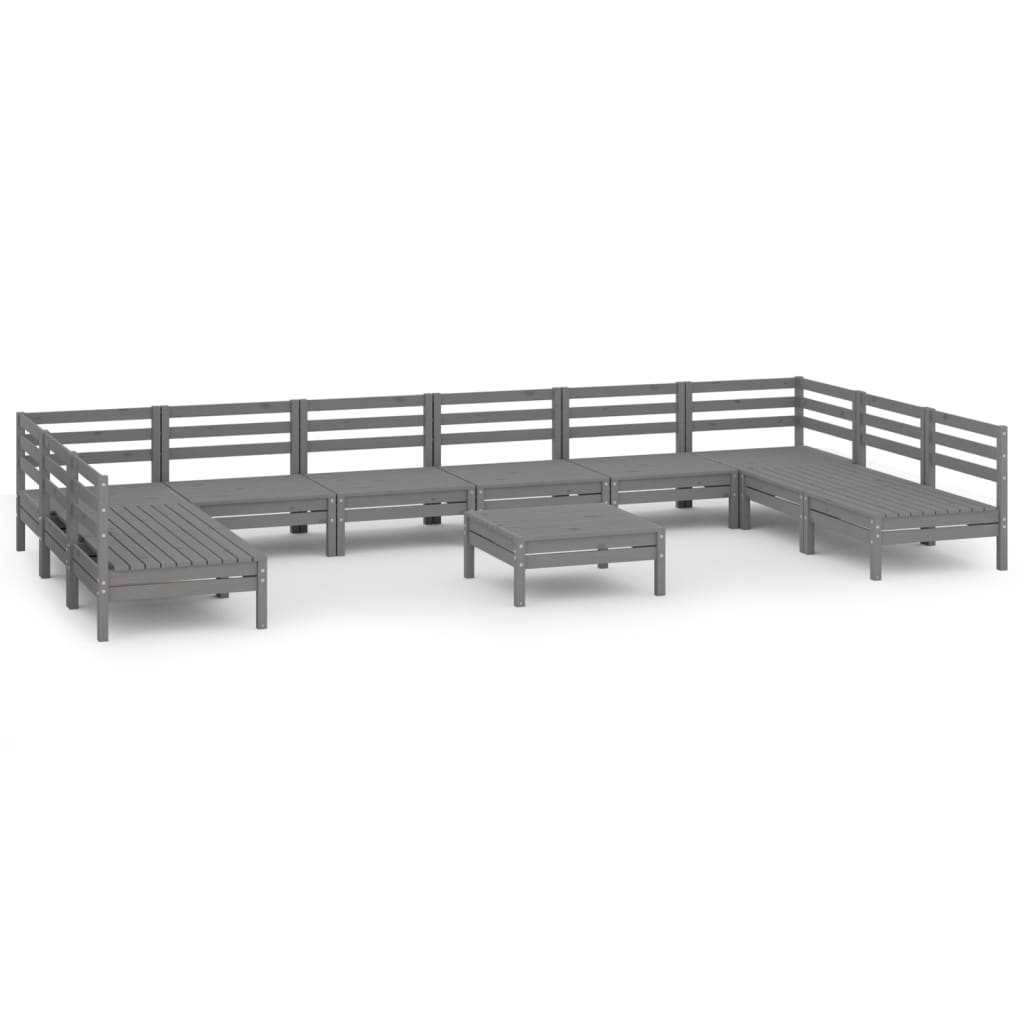 Set Divani da Giardino 11 pz Grigio in Legno Massello di Pino cod mxl 38055