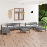 Set Divani da Giardino 11 pz Grigio in Legno Massello di Pino cod mxl 38055