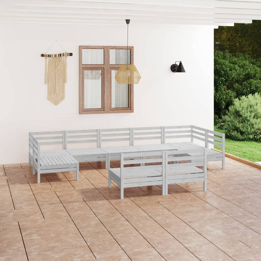 Set Salotto da Giardino 9 pz Bianco in Legno Massello di Pino 3083435