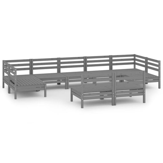 Set Salotto da Giardino 9 pz Grigio in Legno Massello di Pino 3083436