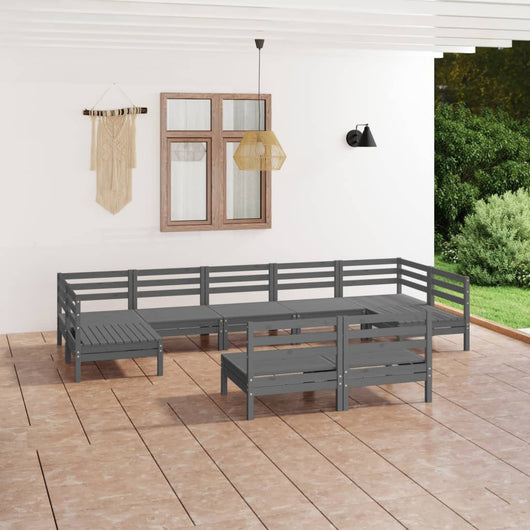 Set Salotto da Giardino 9 pz Grigio in Legno Massello di Pino 3083436