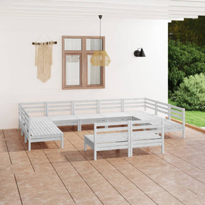 Set Salotto da Giardino 11 pz Bianco in Legno Massello di Pino 3083445