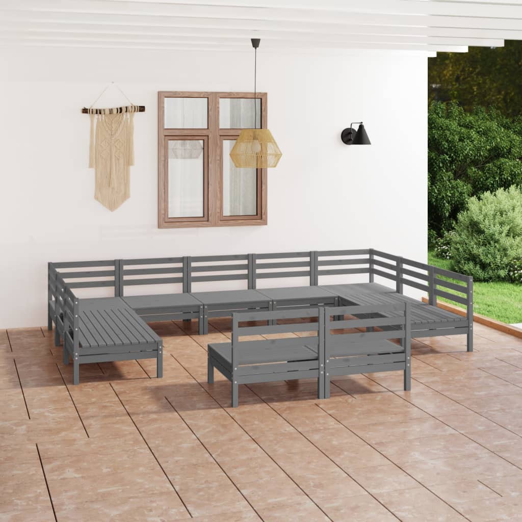 Set Salotto da Giardino 11 pz Grigio in Legno Massello di Pino 3083446