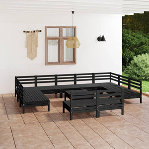 Set Divani da Giardino 12 pz Nero in Legno Massello di Pino cod mxl 36845