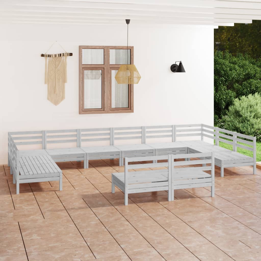 Set Divani da Giardino 12 pz Bianco in Legno Massello di Pino cod mxl 36850