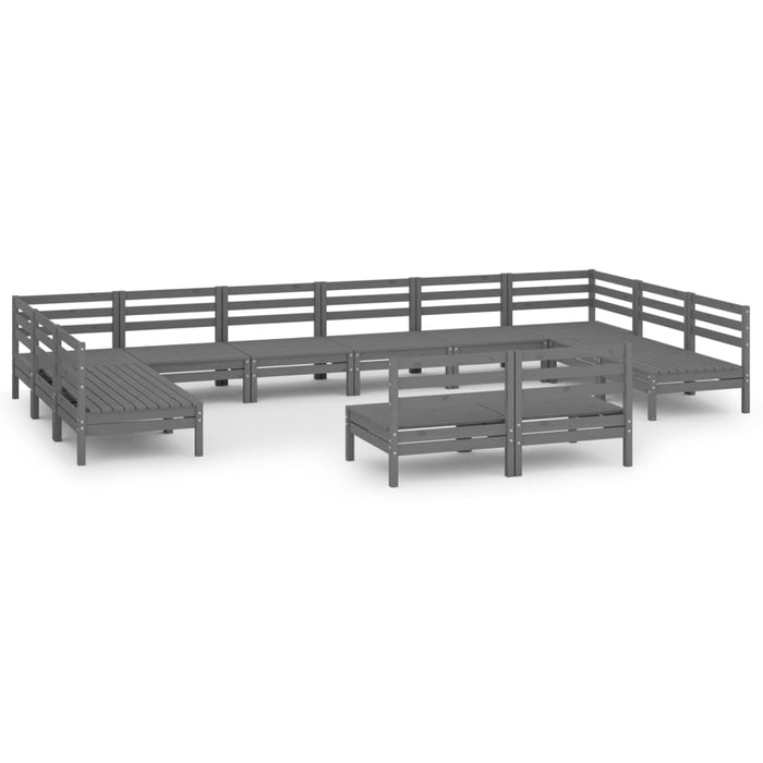 Set Salotto da Giardino 12 pz Grigio in Legno Massello di Pino 3083456