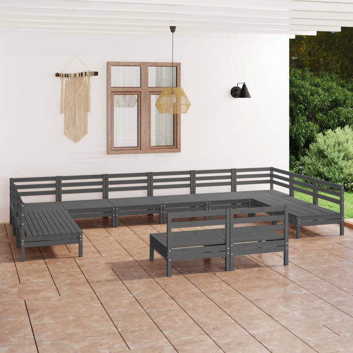 Set Divani da Giardino 12 pz Grigio in Legno Massello di Pino cod mxl 36849