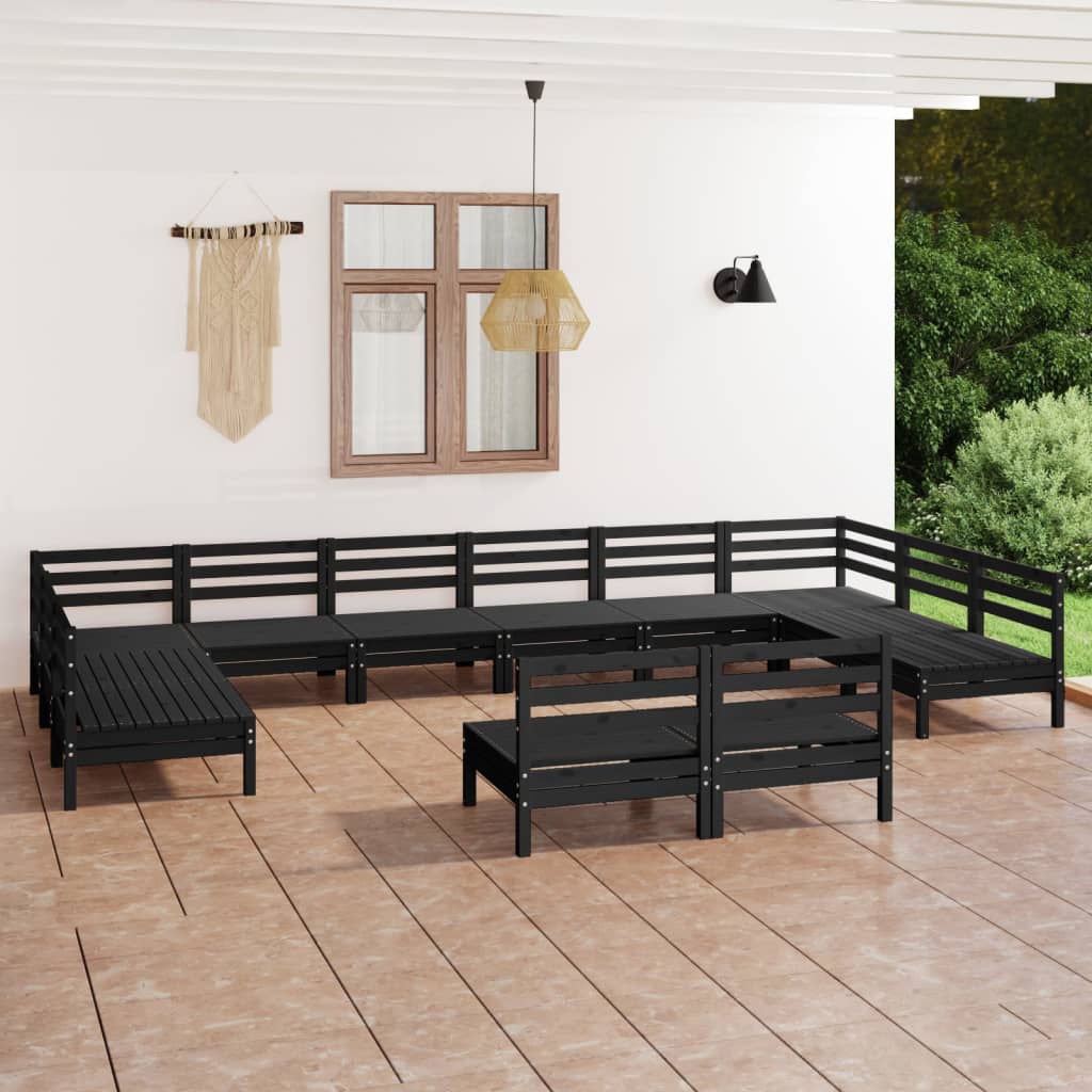 Set Divani da Giardino 12 pz Nero in Legno Massello di Pino cod mxl 36847