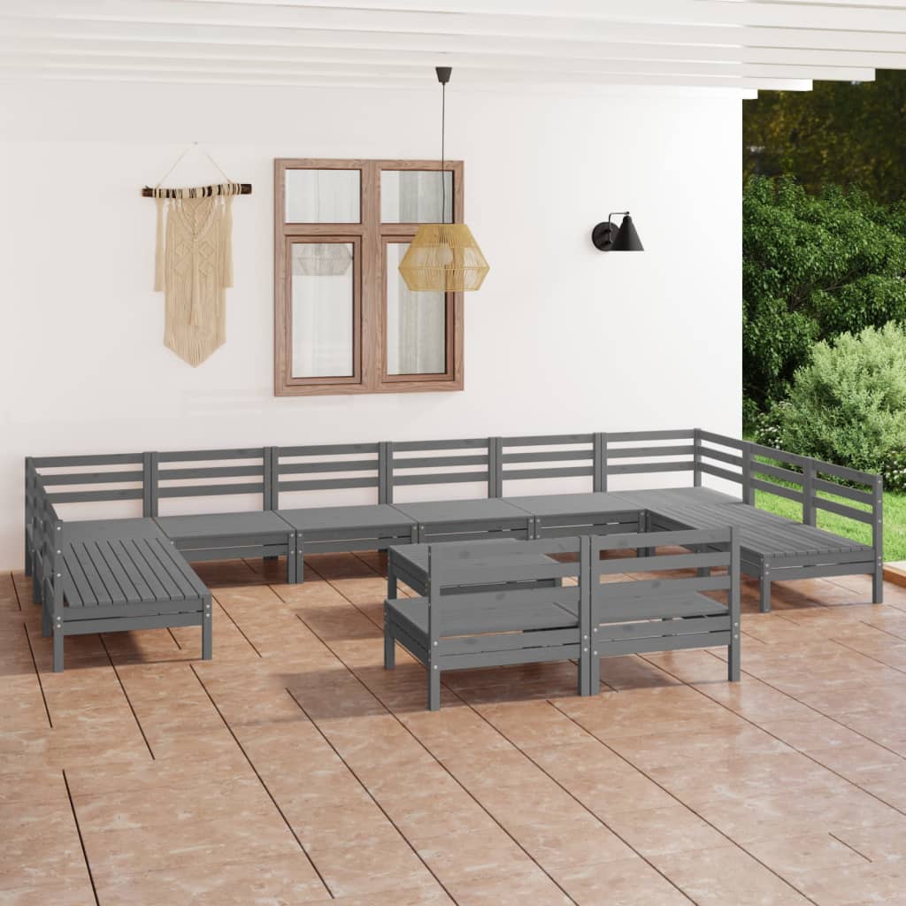 Set Divani da Giardino 13 pz Grigio in Legno Massello di Pino cod mxl 38068