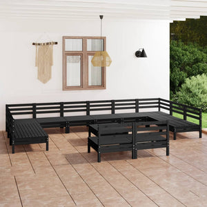 Set Divani da Giardino 13 pz Nero in Legno Massello di Pino cod mxl 36838