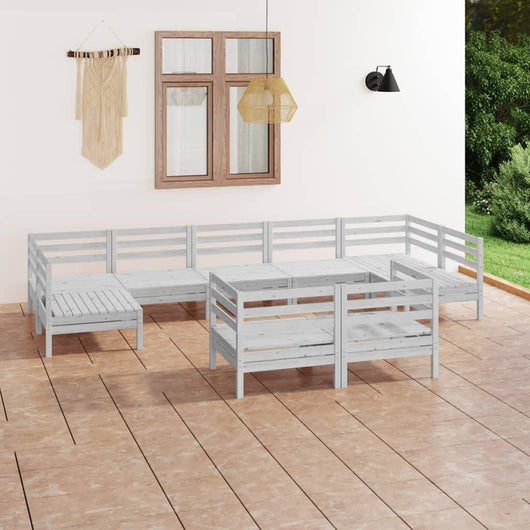 Set Salotto da Giardino 9 pz Bianco in Legno Massello di Pino 3083475