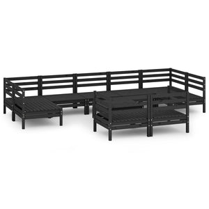 Set Divani da Giardino 10 pz Nero in Legno Massello di Pino cod mxl 40866