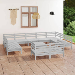 Set Salotto da Giardino 12 pz Bianco in Legno Massello di Pino 3083490