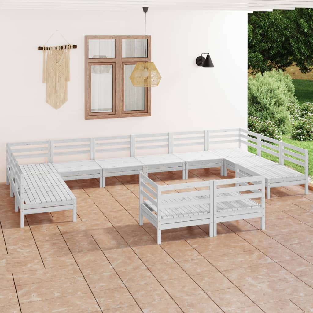 Set Salotto da Giardino 12 pz Bianco in Legno Massello di Pino 3083495