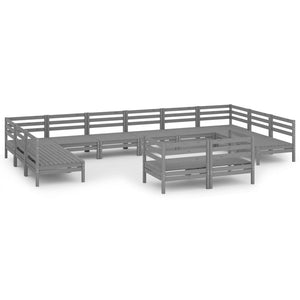 Set Divani da Giardino 12 pz Grigio in Legno Massello di Pino cod mxl 36861