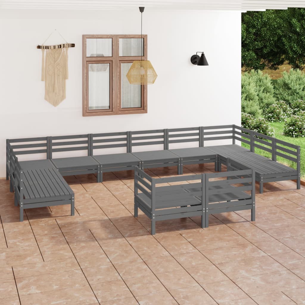 Set Divani da Giardino 12 pz Grigio in Legno Massello di Pino cod mxl 36861