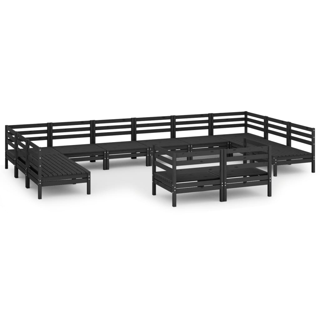 Set Divani da Giardino 12 pz Nero in Legno Massello di Pino cod mxl 36860