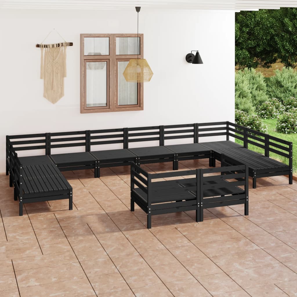 Set Divani da Giardino 12 pz Nero in Legno Massello di Pino cod mxl 36860