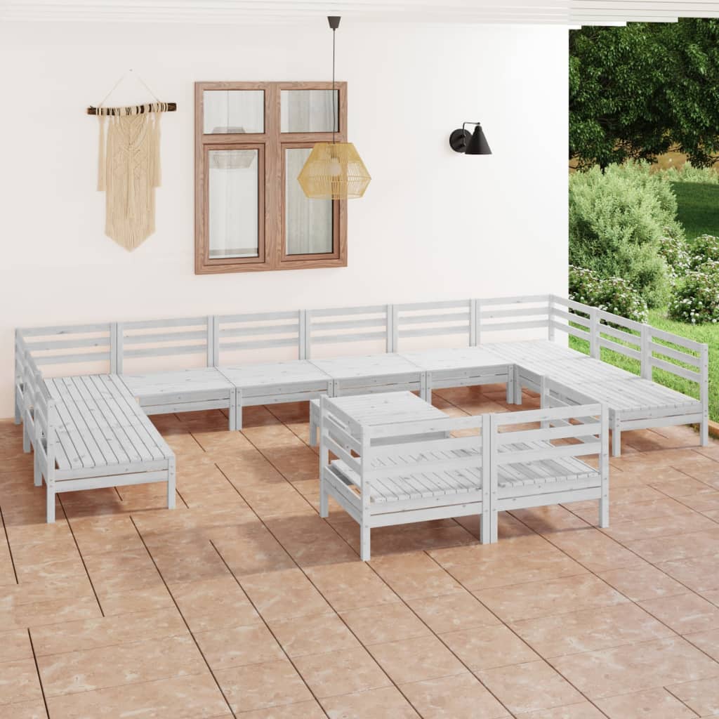 Set Divani da Giardino 13 pz Bianco in Legno Massello di Pino cod mxl 36872