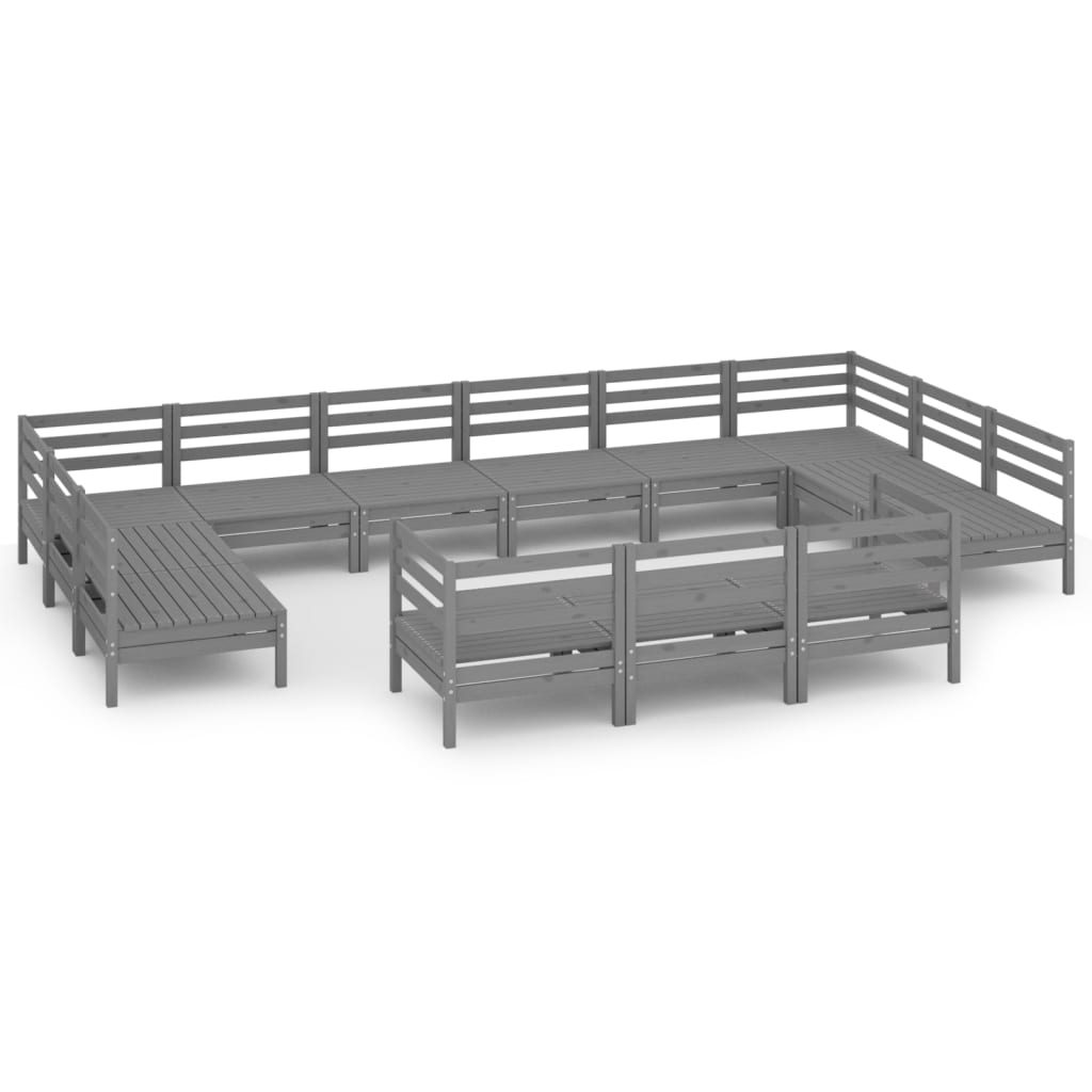 Set Salotto da Giardino 13 pz in Legno Massello di Pino Grigio 3083506