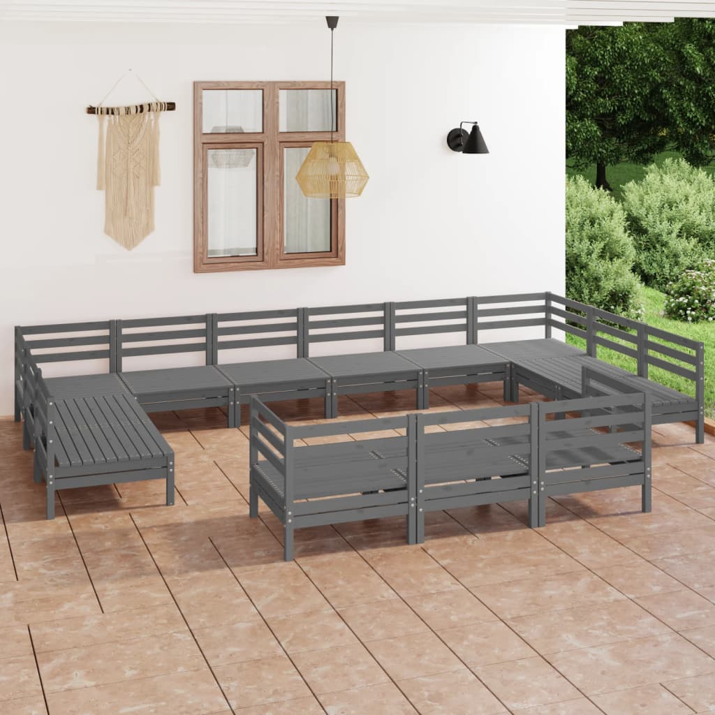 Set Salotto da Giardino 13 pz in Legno Massello di Pino Grigio 3083506