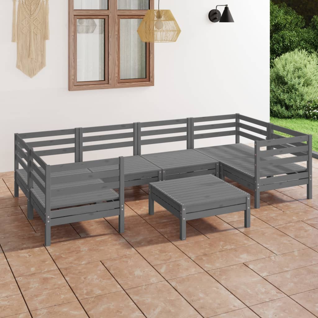 Set Salotto da Giardino 7 pz Grigio in Legno Massello di Pino 3083521