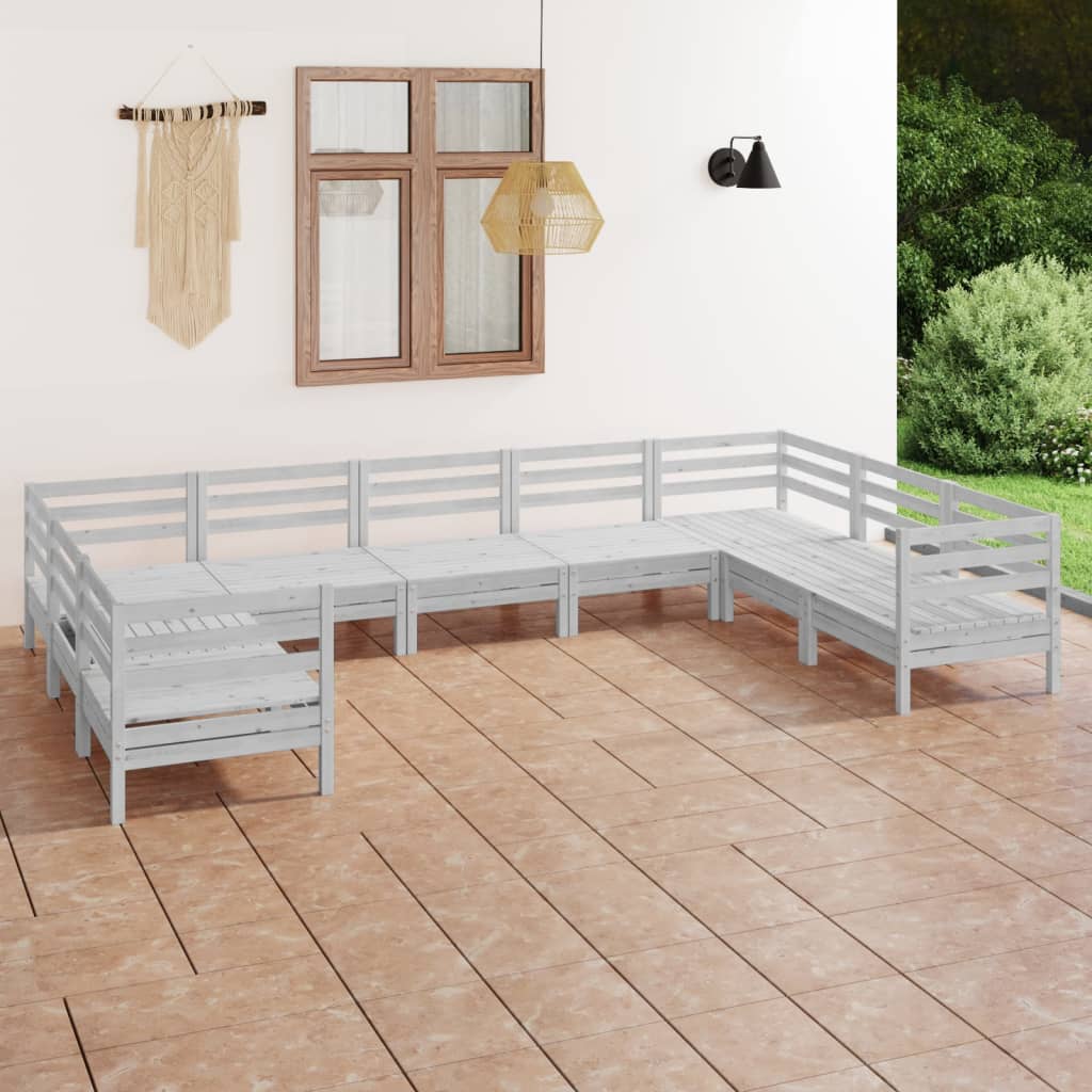 Set Salotto da Giardino 9 pz Bianco in Legno Massello di Pino 3083535