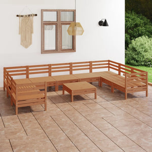 Set Divani da Giardino 10 pz Miele in Legno Massello di Pino cod mxl 36885