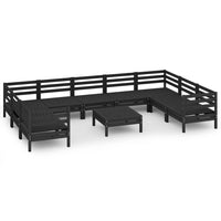 Set Salotto da Giardino 10 pz Nero in Legno Massello di Pino 3083543