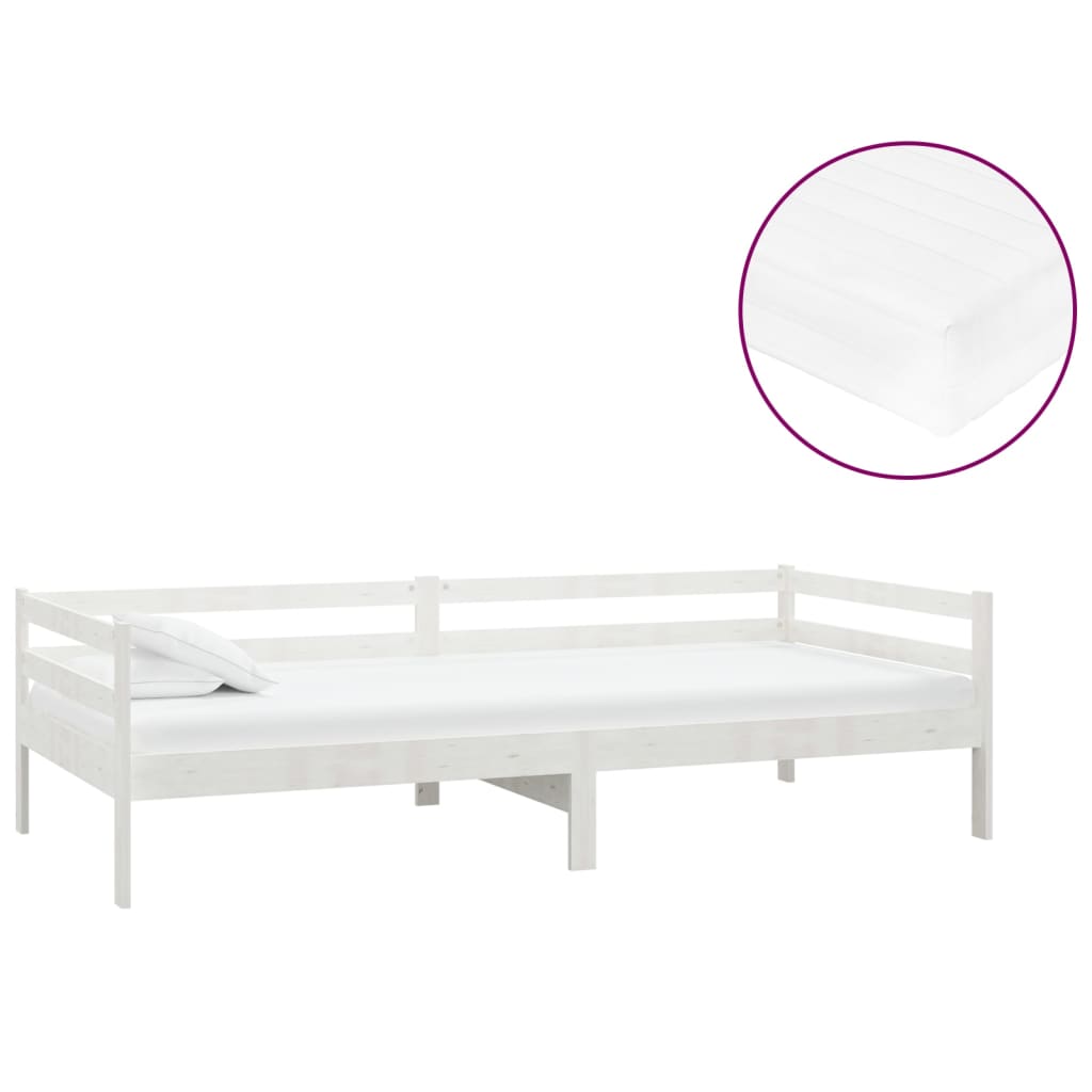 Divano Letto con Materasso 90x200 cm Bianco in Legno di Pino 3083555