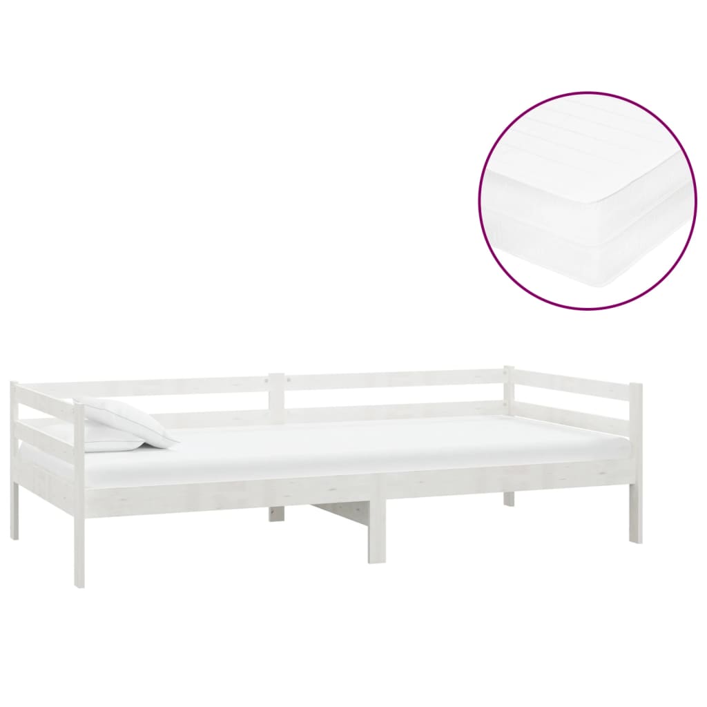 Divano Letto con Materasso 90x200 cm Bianco in Legno di Pino cod mxl 64678