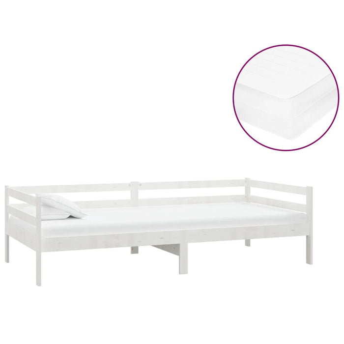 Divano Letto con Materasso 90x200 cm Bianco in Legno di Pino cod mxl 64678