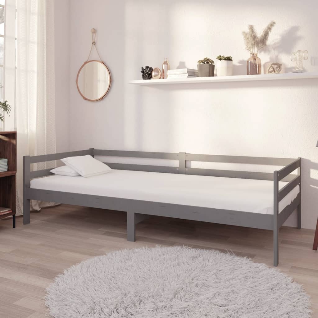 Divano Letto con Materasso 90x200 cm Grigio in Legno di Pino 3083576