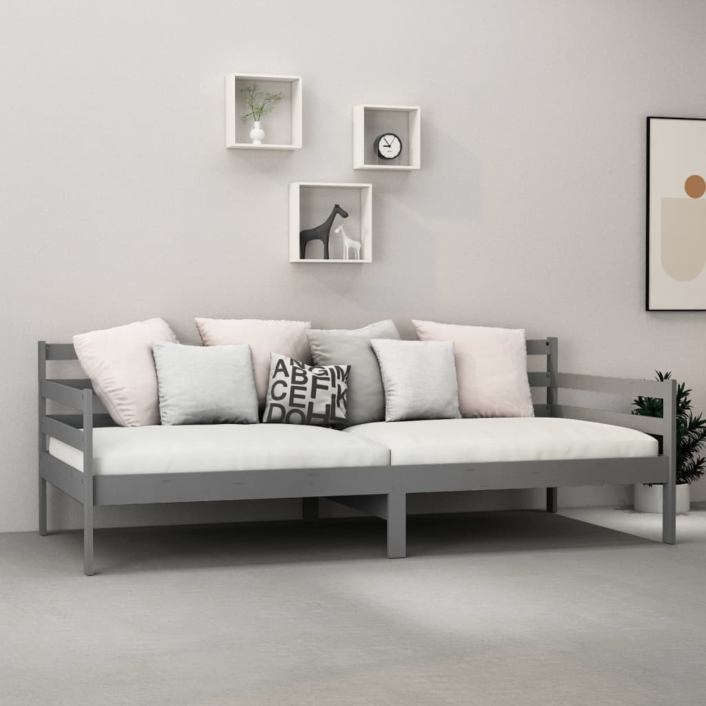 Divano Letto con Materasso 90x200 cm Grigio in Legno di Pino 3083581