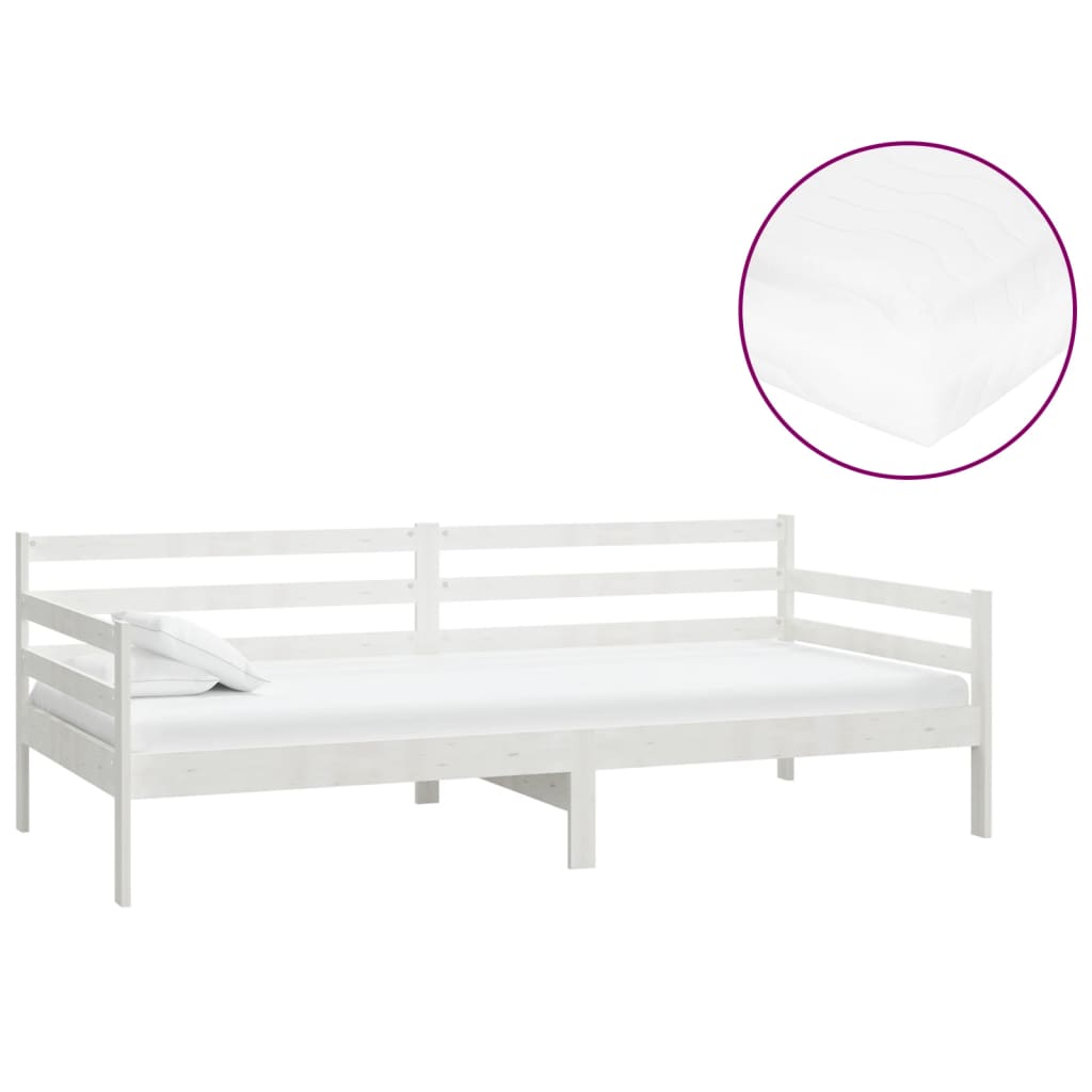 Divano Letto con Materasso 90x200 cm Bianco in Legno di Pino cod mxl 58971