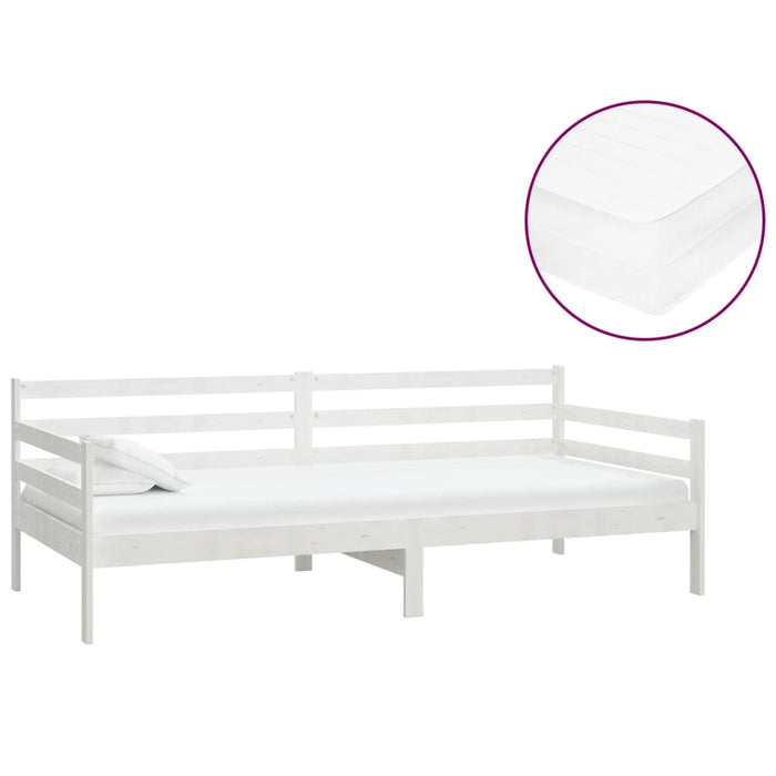 Divano Letto con Materasso 90x200 cm Bianco in Legno di Pino cod mxl 64632