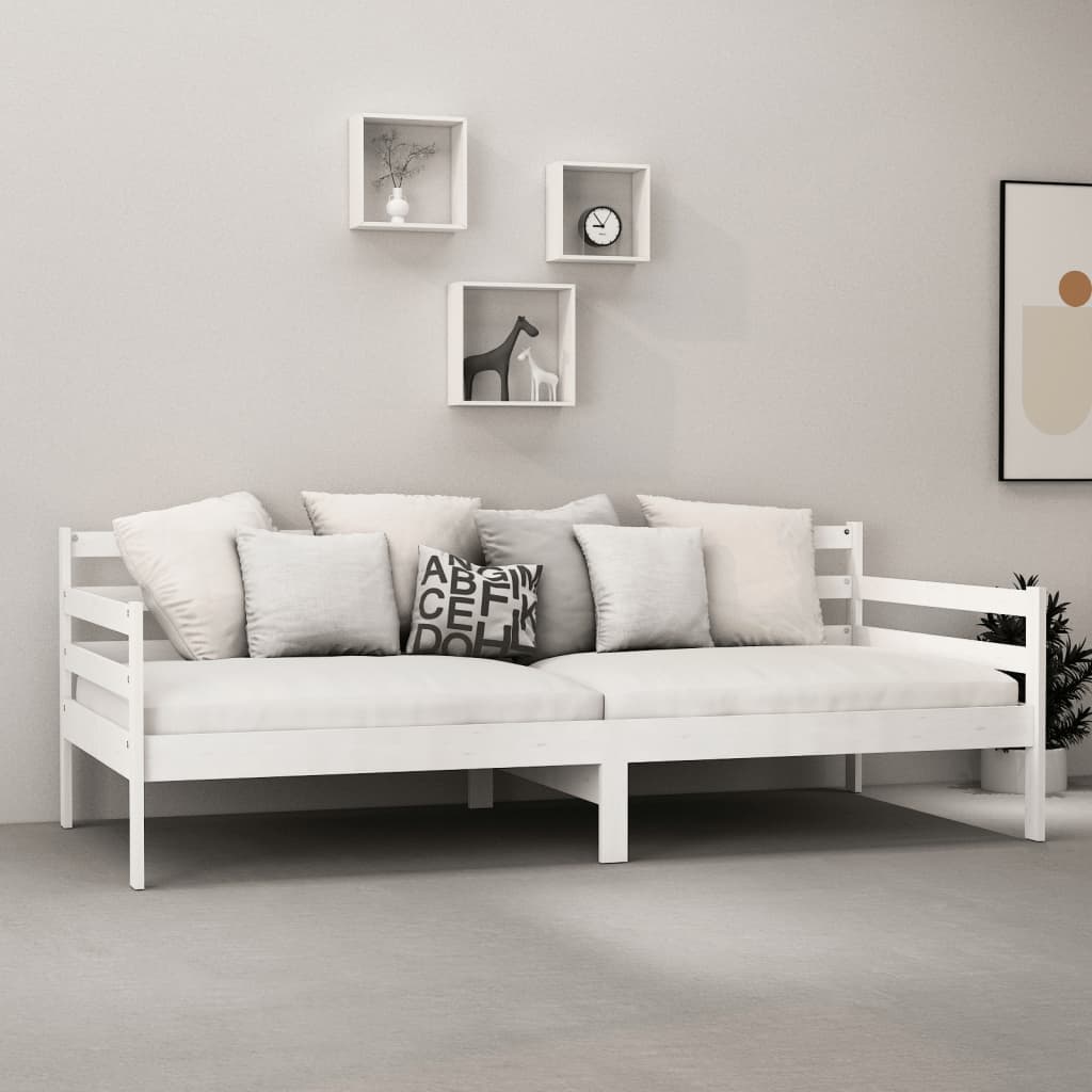 Divano Letto con Materasso 90x200 cm Bianco in Legno di Pino 3083600