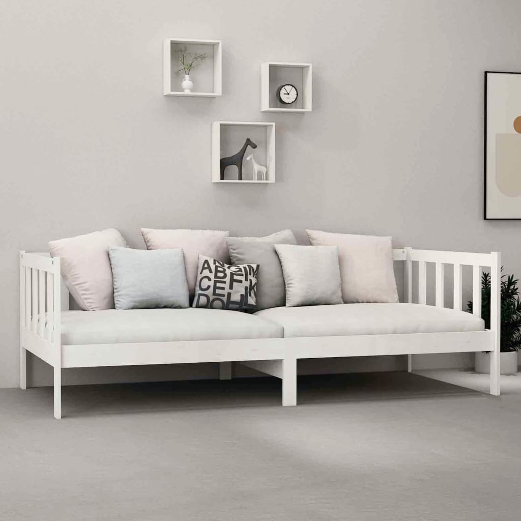 Divano Letto con Materasso 90x200 cm Bianco in Legno di Pino 3083605