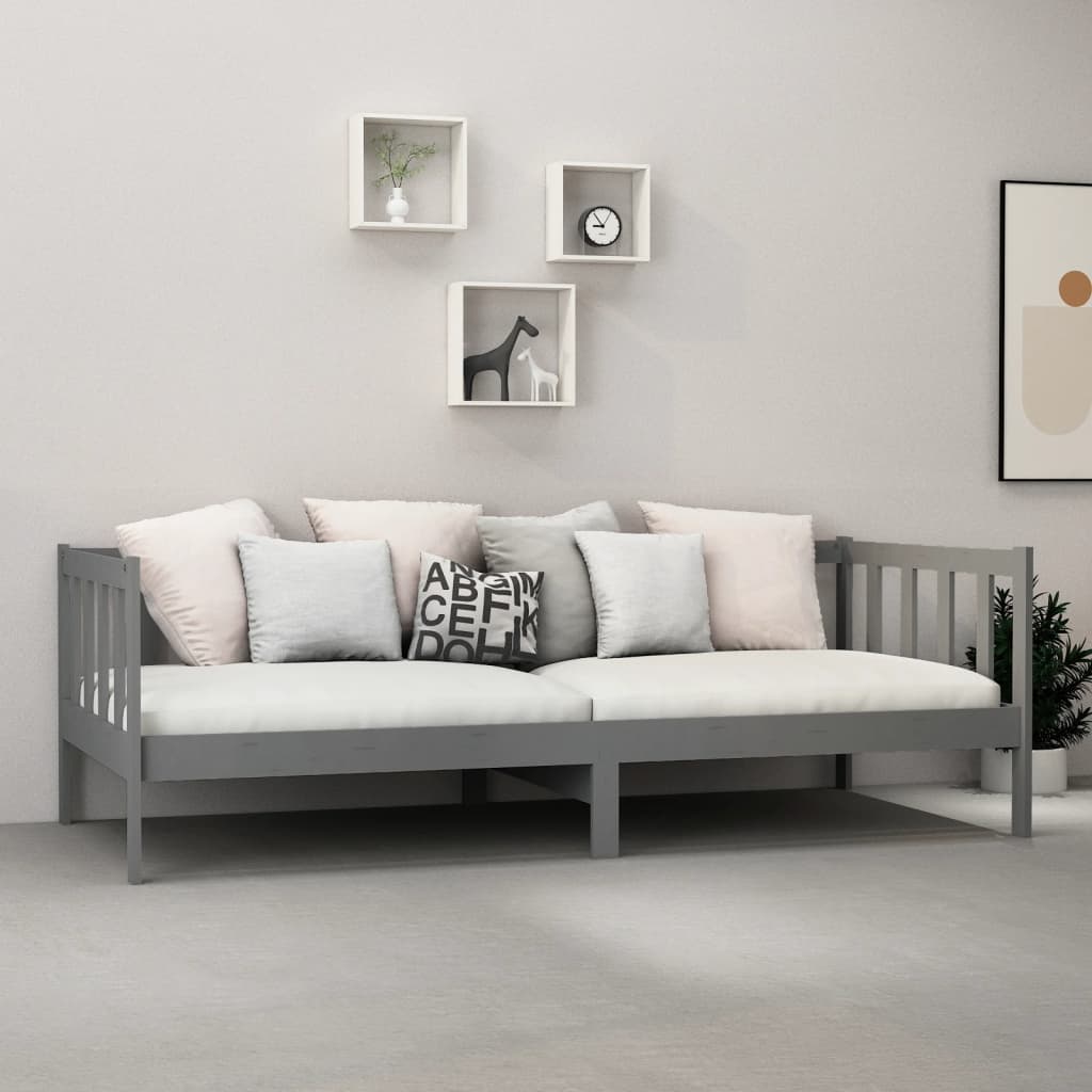 Divano Letto con Materasso 90x200 cm Grigio in Legno di Pino 3083611